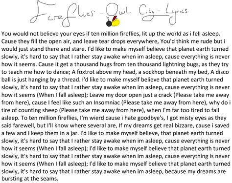 Fireflies Owl City Lyrics By Aphthefoxdrawer1 On Deviantart