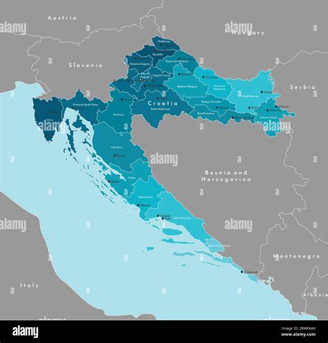 Vector modern illustration. Simplified administrative map of Croatia ...
