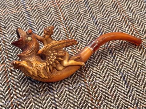 RARE EROTIC MEERSCHAUM Pipe Naked Lady Riding A Mythical Winged Creature Amber 9 99 PicClick UK