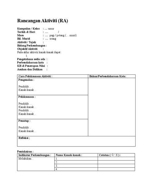 Contoh Rancangan Aktiviti Taska Pdf