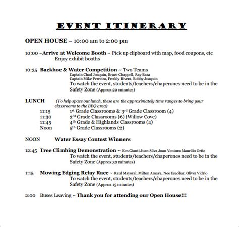 FREE 15+ Sample Event Itinerary Templates in PDF | MS Word | PSD ...