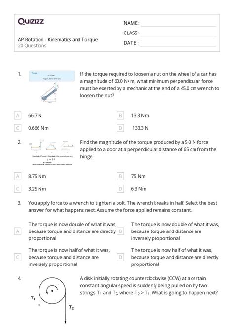 50 Torque Y Momento Angular Hojas De Trabajo Para Grado 11 En Quizizz
