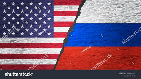 Usa Vs Russia Flag Textured Wall Stock Vector Royalty Free 2184895057