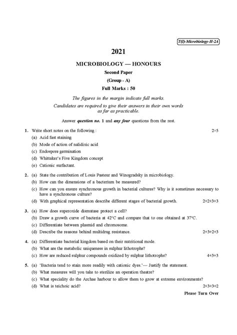 File CU 2021 B Sc Honours Microbiology Part I Paper II QP Pdf