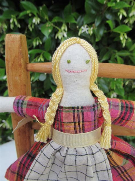 Small Rag Doll Annabelle In Pink And Orange Plaid Dress With Etsy