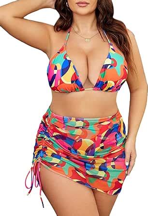 Amazon RoseSeek Women S Plus Size High Waisted Bikini Sets Printed Halter Bathing Suit