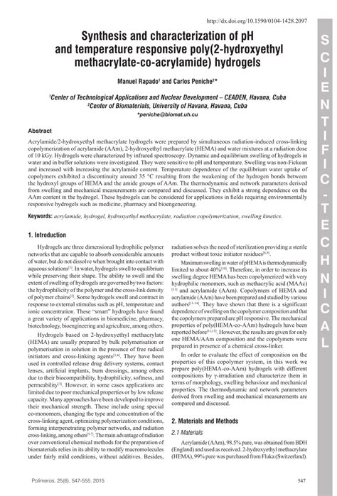 Pdf Synthesis And Characterization Of Ph And Temperature Responsive