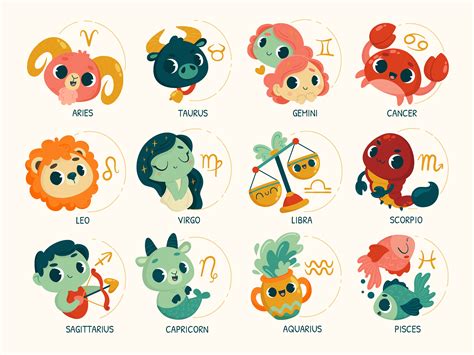 Kawaii Cartoon Zodiac Signs Illustration Hand Drawn SVG Bundle