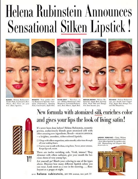 Vintage Helena Rubinstein Lipstick Ad Vintage Hair Celebrity Make