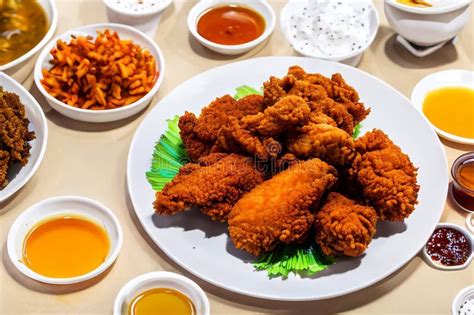 Plato De Alitas De Pollo Fritas Crujientes Y Palillos De Tambor Ai