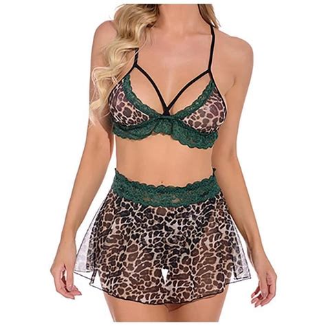 Ensemble de lingerie sexy dames mode lingerie sexy imprimé léopard creux sexy jupe string