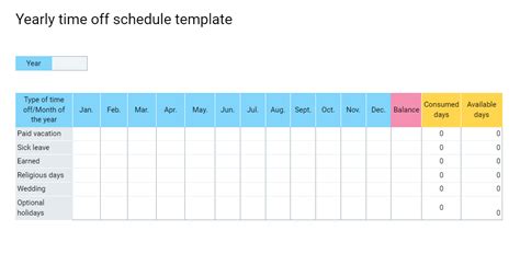 Time Off Schedule Template Prntbl Concejomunicipaldechinu Gov Co