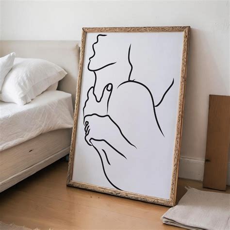 Shoulder Kiss Intimacy Sex Erotic Line Art Minimalism Black And White Sexy Art Wall Decor