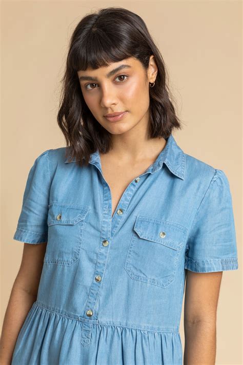 Denim Buttoned Shirt Dress In Light Blue Roman Originals Uk