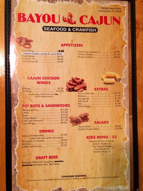 Bayou Cajun Menu Menu De Bayou Cajun Southside Jacksonville Urbanspoon Zomato