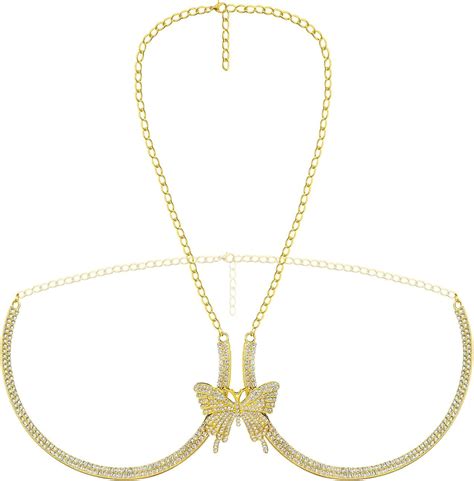 Hlsohjp Rhinestone Chest Bracket Bra Chain Body Jewelry Crsytal Breast Body Chain Heart Bikini