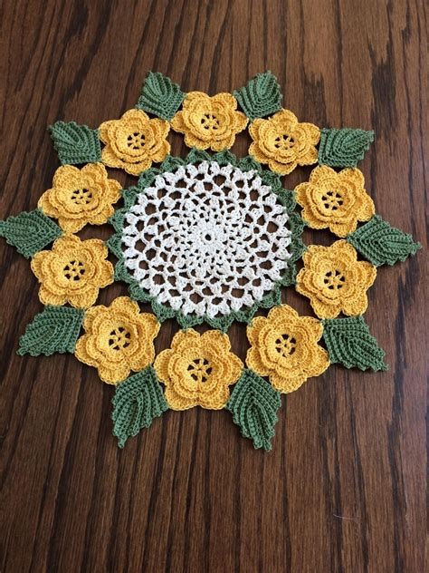 Crochet Doily Made To Order Doily Yellow Rose Doily Crochet Etsy