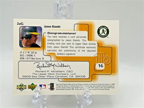 1999 Upper Deck SP Signature JaG JASON GIAMBI Oakland Athletics AUTO