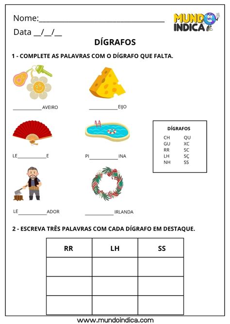 Palavras Com Dígrafo Ss - Atividades de Português 3º Ano com Dígrafos para Imprimir