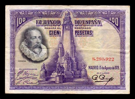 España Lote 1000 Billetes 100 Pesetas Cervantes 1928 Pick 76 BC MBC F