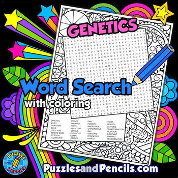 Genetics Word Search Puzzle Activity Page With Coloring Life Sciences