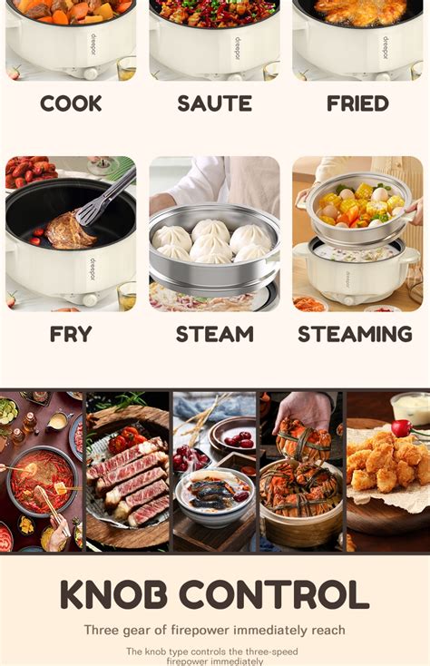 Dreepor Electric Cooker Multifunctional Rice Household Non Stick Shabushabu Hot Pot Cooker L