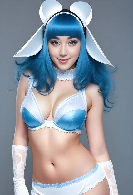 Une Belle Jeune Femme Aux Cheveux Bleus Et à La Lingerie Sexy Photo Premium