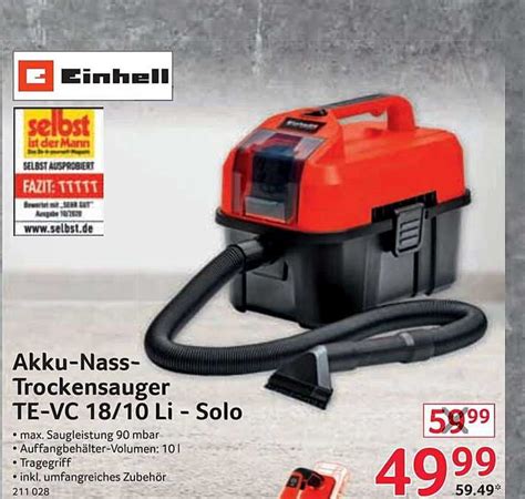 Einhell Akku Nass Trockensauger Te Vc 18 10 Li Solo Angebot Bei Selgros