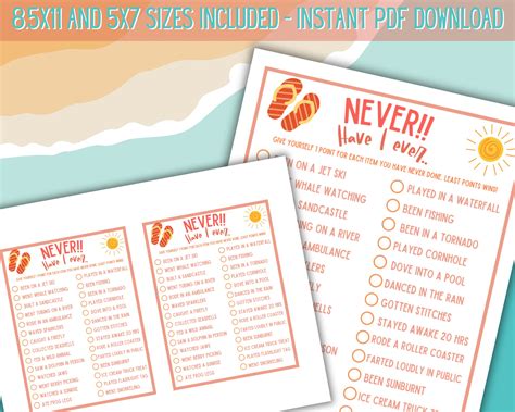 Summer Never Have I Ever Game | Printable Summer Never Have I Ever