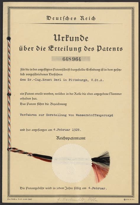 German patent for the process of producing hydrogen peroxide - Science