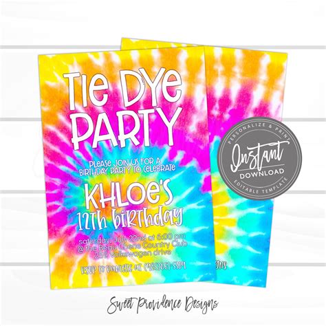 Tie Dye Party Invitation – Sweet Providence Designs