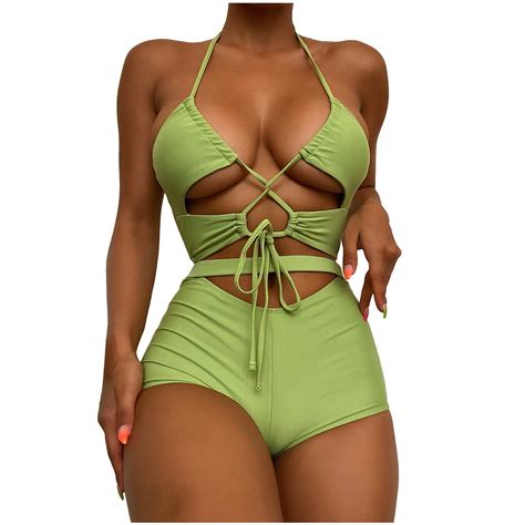 Sngxgn Bikini Set Swimsuits For Women High Waisted Two Piece Swimwear Green M Walmart