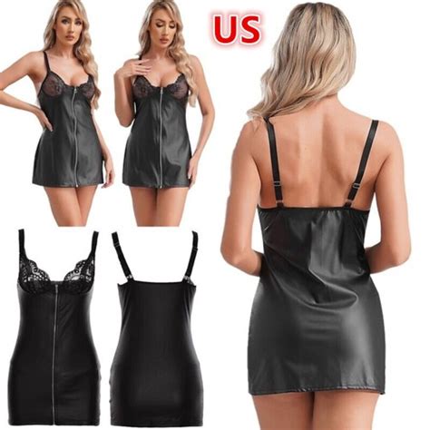 Latex Women Wetlook Leather Open Crotch Briefs Panties Zip Lingerie Underwear EBay