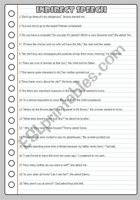 Indirect Speech 8 Esl Worksheet By Sictireala8