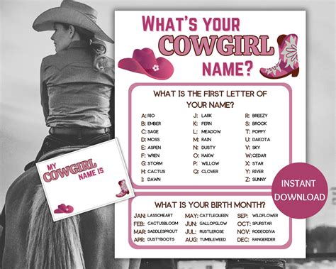 Cowgirl Name Game Printable, What's Your Cowgirl Name Game, Name