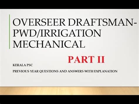 Kerala Psc Overseer Draftsman Mechanical Pwd Previous Year Question