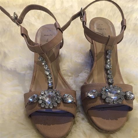 New Look nude pinky wedges with diamanté detailing Depop