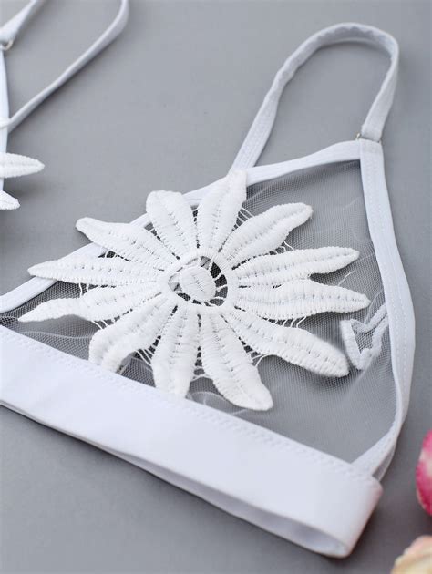 Floral Sheer Mesh Bikini Set White M In Bikinis Online Store Best Corset Dress For Sale