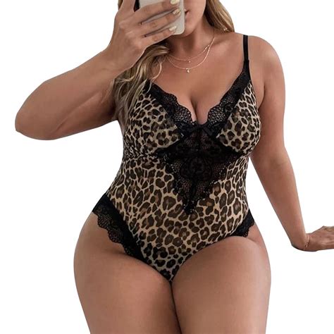 Plus Size Sexy Lingerie Leopard Lace Bodysuit One Piece See Taobao