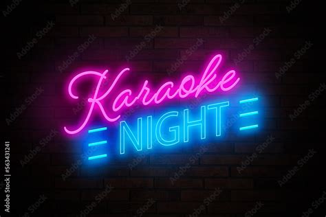 Glowing Neon Sign With Words Karaoke Night On Brick Wall Stock Photo