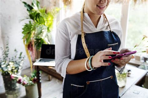 Woman Using Mobile Phone Searching For Information Stock Image Image