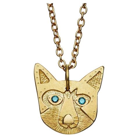 The Matilda Cat Ethical Amulet Pendant 18ct Fairmined Gold Blue Diamond