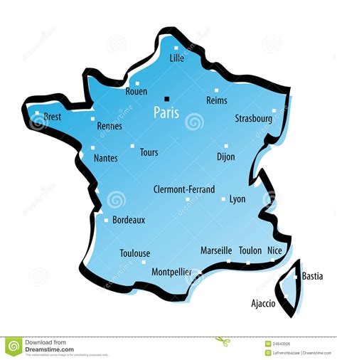 stylized map  france stock vector illustration  area destine