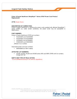 Fillable Online Urgent Field Safety Notice For Attention To Customers