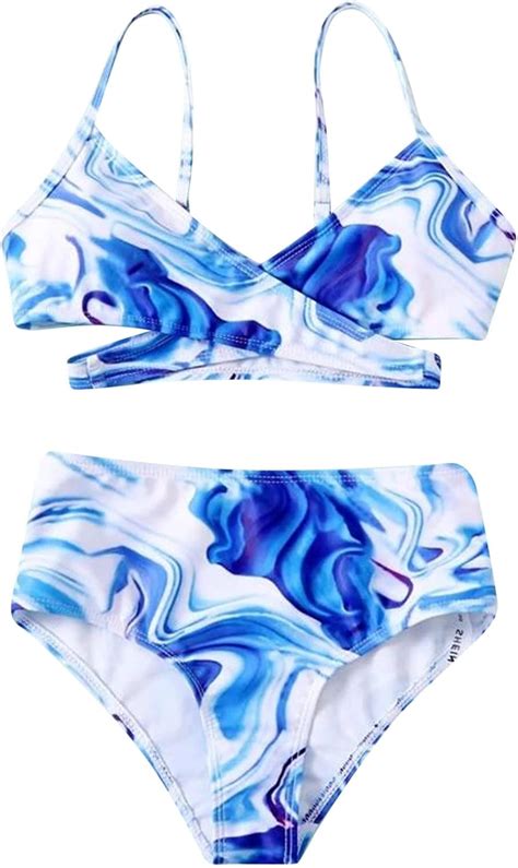 Amazon Girl S Spaghetti Strap Bikini Bathing Suit Two Piece Tie Dye Swimsuits Wrap Bikini