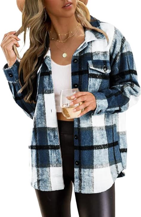 Trendy Queen Womens Flannel Shacket Jacket Casual Plaid Button Down Long Sleeve Shirt Fall