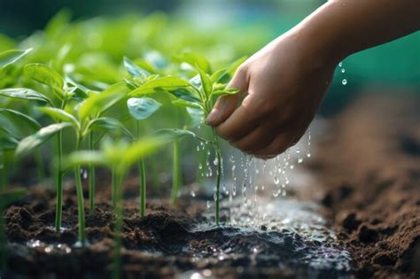 Premium Ai Image Hand Watering Young Plants In Growing