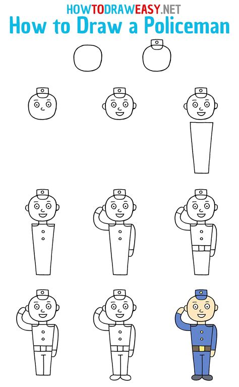 How to Draw a Policeman Step by Step | Drawing lessons for kids, Easy