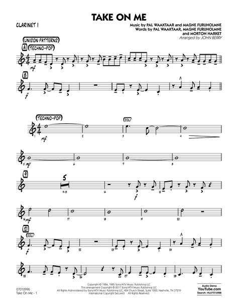 Take On Me Bb Clarinet 1 By John Berry Sheet Music For Jazz Ensemble