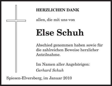 Traueranzeigen Von Else Schuh Saarbruecker Zeitung Trauer De